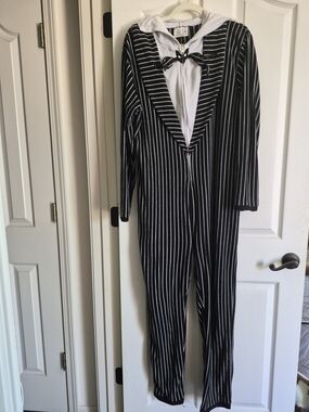 Disney Black and White Striped Hooded Jumpsuit